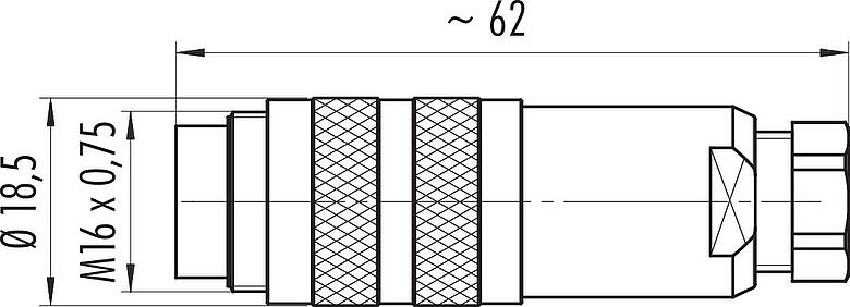 比例图 M16 直头针头电缆连接器, 极数: 12 (12-a), 4.0-6.0mm, 可接屏蔽, 焊接, IP67, UL 2238, 带防护环