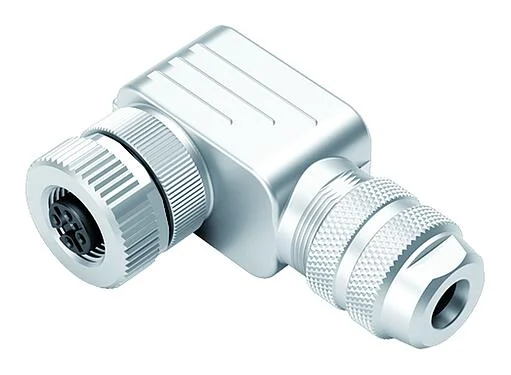 Illustration M12 Female angled connector, Contacts: 4, 4.0-6.0 mm, shieldable, wire clamp, IP67, with shielding ring