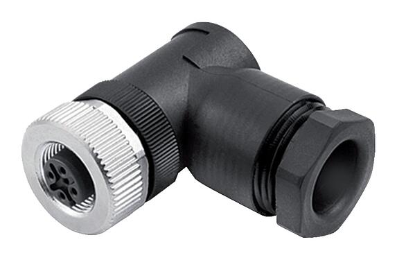 Illustration M12 Female angled connector, Contacts: 4, 8.0-10.0 mm, unshielded, screw clamp, IP67, UL 2238, VDE, for the power supply
