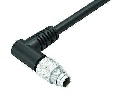 Illustration 79 1409 75 04 - M9 Male angled connector, Contacts: 4, shielded, moulded on the cable, IP67, PUR, black, 5 x 0.25 mm², 5 m