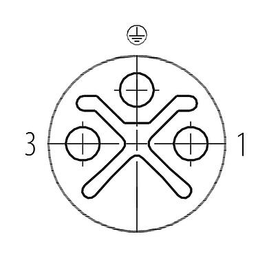 联系安排 (外掛程式側) M12 用于穿控制柜, 极数: 2+PE, 屏蔽, 插拔式, IP67, UL 2238, M12x1.0, 後壁安裝