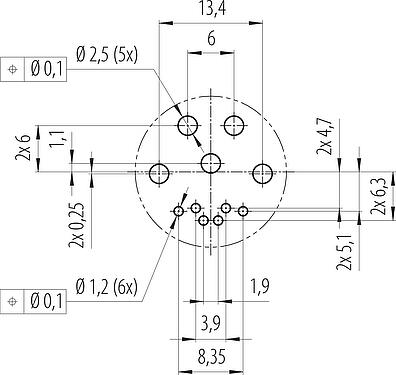 Conductor layout B23 Male panel mount connector, Contacts: 9 (4+PE + 4), THT, IP65/IP67, Rear mounting, with stranded wires, ENP: Power pin / Data socket