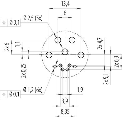 Conductor layout B23 Female panel mount connector, Contacts: 9 (4+PE + 4), THT, IP65/IP67, Rear mounting, with stranded wires, ENP: Power pin / Data socket