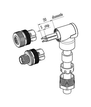 装配说明 99 0630 58 04 - M12 弯角孔头电缆连接器, 极数: 4, 8.0-10.0mm, 非屏蔽, 螺钉接线, IP67, UL, VDE