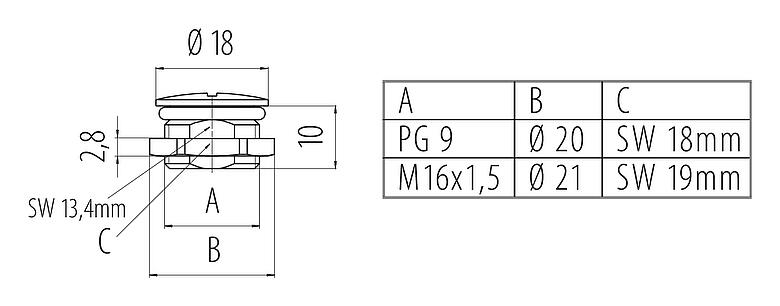 Scale drawing Blind plug / Dummy plug, IP67, alternatively with surface as anti-twist protection