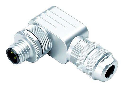Illustration M12 Male angled connector, Contacts: 4, 6.0-8.0 mm, shieldable, screw clamp, IP67, UL 2238, with shielding ring
