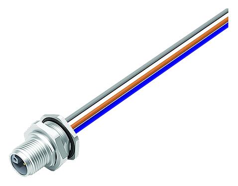 插图 M12 针头法兰座, 极数: 5, 非屏蔽, 带导线, IP68, UL 2238, M16x1.5, 後壁安裝