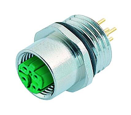Illustration M12 Female panel mount connector, Contacts: 4, unshielded, THT, IP67, UL 2238, PG 9, Front mounting