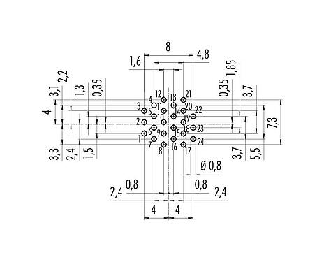 Conductor layout M16 Female panel mount connector, Contacts: 24, unshielded, THT, IP40, M18x0,75, Rear mounting