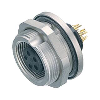 M9 Female panel mount connector, Contacts: 7, unshielded, solder, IP67, M12x0.5, Rear mounting