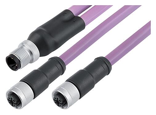 Illustration 77 9853 4330 60702-0200 - M12/M12,M12 male duo connector - 2 female cable connectors, Contacts: 2, shielded, moulded on the cable, IP65, Profibus, PUR, violet, 2 x 0.25 mm², 2 m