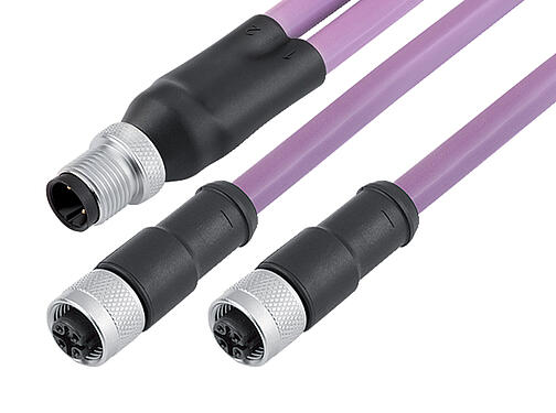插图 77 9853 4330 60702-0200 - M12 带电缆双出口-2孔头带电缆连接器 M12x1, 极数: 2, 屏蔽, 预铸电缆, IP65, Profibus, PUR, 紫色, 2x0.25mm², 2m