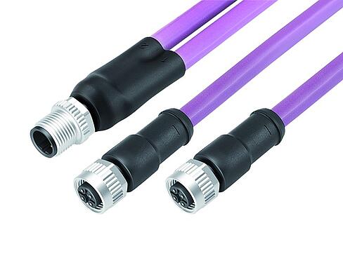 Illustration (may vary) M12 Male cable splitter - 2 female cable connectors, Contacts: 2, shielded, moulded on the cable, IP67, Profibus, PUR, violet, 2 x 0.25 mm², 1 m