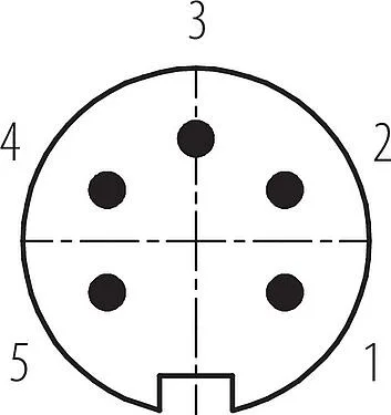 Contact arrangement (Plug-in side) M16 Male panel mount connector, Contacts: 5 (05-a), unshielded, solder, IP67, UL 2238, M18x0,75, Front mounting