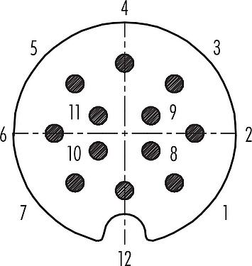 Contact arrangement (Plug-in side) Bayonet Male panel mount connector, Contacts: 12, unshielded, solder, IP40, Front mounting