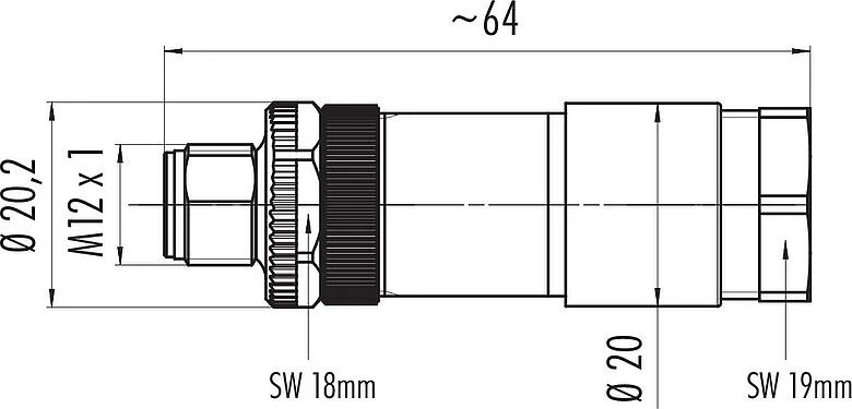 比例图 M12 直头针头电缆连接器, 极数: 8, 8.0-10.0mm, 非屏蔽, 螺钉接线, IP67, UL 2238, PG 11