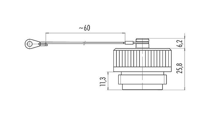 Scale drawing Protecting cap, IP65, for female panel mount connector