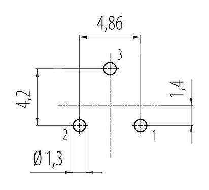 Conductor layout 99 9108 090 03 - Snap-In Female panel mount connector, Contacts: 3, unshielded, THT, IP67, VDE