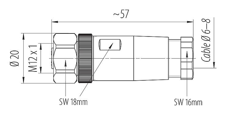 Scale drawing 99 0630 80 04 - M12 Female cable connector, Contacts: 4, 8.0-10.0 mm, unshielded, screw clamp, IP67, stainless steel