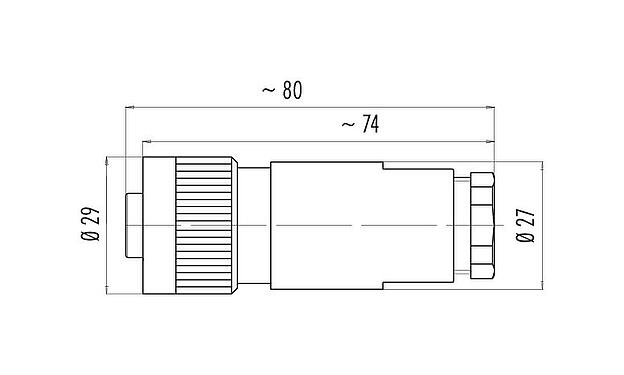 比例图 RD24 直头孔头电缆连接器, 极数: 6+PE, 10.0-12.0mm, 非屏蔽, 压接(压接触点必须单独订购), IP67, UL, ESTI+, VDE, PG 13.5