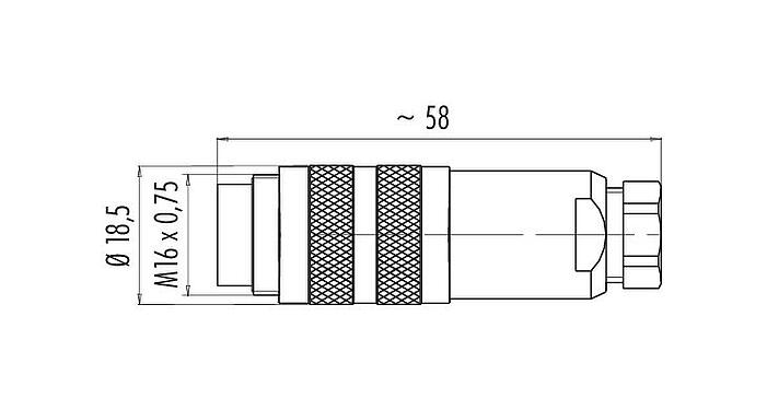 Scale drawing M16 Male cable connector, Contacts: 6 (06-a), 4.0-6.0 mm, shieldable, solder, IP67, UL 2238