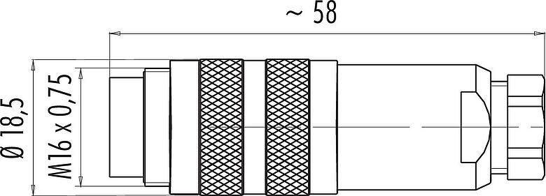 Scale drawing M16 Male cable connector, Contacts: 7 (07-a), 4.0-6.0 mm, shieldable, solder, IP67, UL 2238