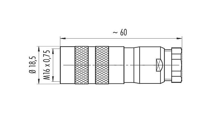 比例图 M16 直头孔头电缆连接器, 极数: 6 (06-a), 6.0-8.0mm, 可接屏蔽, 压接(压接触点必须单独订购), IP67, UL 2238