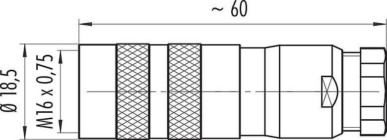 Scale drawing M16 Female cable connector, Contacts: 8 (08-a), 6.0-8.0 mm, shieldable, crimping (Crimp contacts must be ordered separately), IP68, UL 2238, AISG compliant