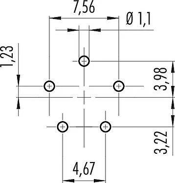 Conductor layout Bayonet Female panel mount connector, Contacts: 5, unshielded, THT, IP54 unplugged, M13x1,0, Front mounting