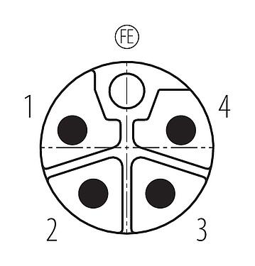 联系安排 (外掛程式側) M12 针头法兰座, 极数: 4+FE, 非屏蔽, THR, IP67, UL 2238, M16x1.5, 板前安装