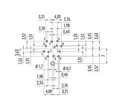 Conductor layout M16 Male panel mount connector, Contacts: 12 (12-a), shieldable, THT, IP40, M18x0,75, Rear mounting