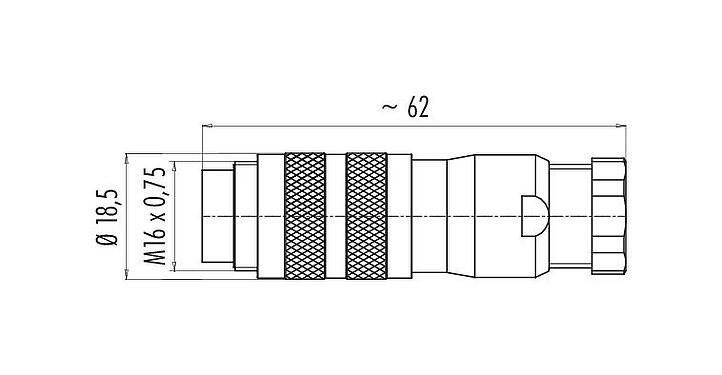 Scale drawing 99 5601 19 02 - M16 Male cable connector, Contacts: 2 (02-a), 6.0-8.0 mm, shieldable, solder, IP67, UL