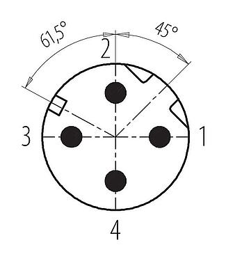 Contact arrangement (Plug-in side) M12 Male angled connector, Contacts: 4, 5.0-8.0 mm, shieldable, screw clamp, IP67, UL 2238, iris spring