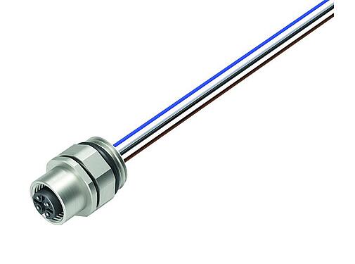 插图 M12 孔头法兰座, 极数: 5, 非屏蔽, 带导线, IP68/IP69K, UL 2238, PG 9, 板前安装, 不锈钢, 位置可调, 模压成型