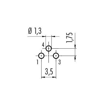 导体结构 M8 针头法兰座, 极数: 3, 非屏蔽, THT, IP67, UL 2238, M8x1.0, 後壁安裝, 模压成型