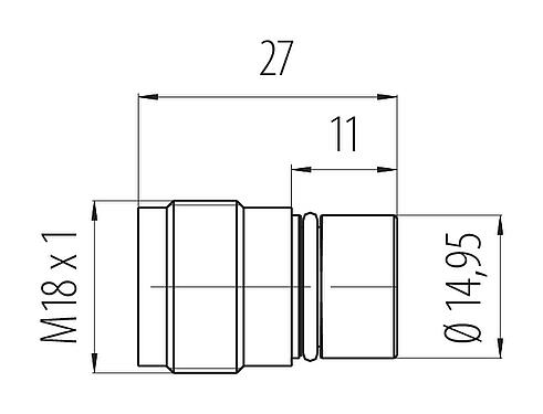 比例图 M18 集成插头, 极数: 4, 非屏蔽, 焊接, IP67
