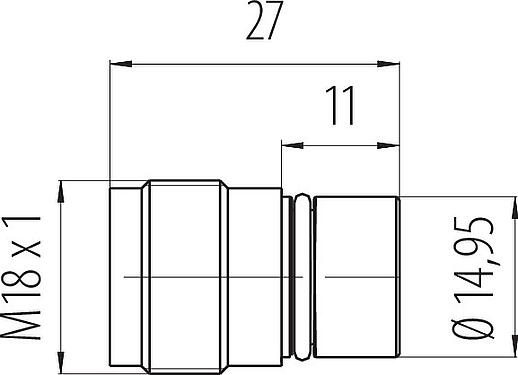 比例图 M18 集成插头, 极数: 4, 非屏蔽, 焊接, IP67