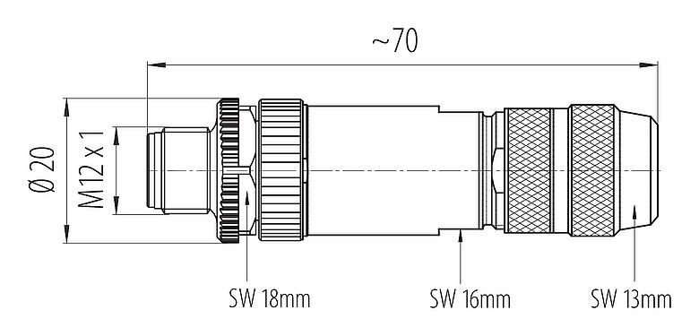 比例图 99 3727 810 04 - M12 直头针头电缆连接器, 极数: 4, 5.0-8.0mm, 可接屏蔽, 螺钉接线, IP67, UL 2238