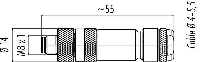 比例图 M8 直头针头电缆连接器, 极数: 4, 4.0-5.5mm, 可接屏蔽, 螺钉接线, IP67, UL 2238, 鸢尾花