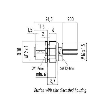 Scale drawing 76 0832 0111 00012-0200 - M12 Female panel mount connector, Contacts: 12, unshielded, single wires, IP68/IP69K, UL, M16x1.5