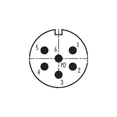 联系安排 (外掛程式側) M23 针头方型法兰座, 极数: 6, 非屏蔽, 焊接, IP67, M2 (4x), 後壁安裝