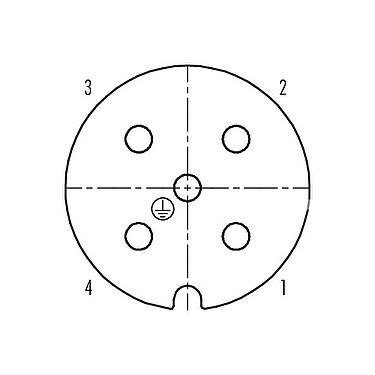 Contact arrangement (Plug-in side) 99 0710 73 05 - RD30 Female angled connector, Contacts: 4+PE, 14.0-18.0 mm, unshielded, screw clamp, IP65, ESTI+, VDE