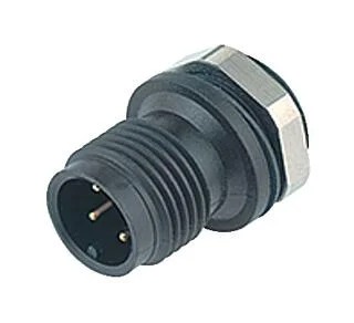 M12 Male panel mount connector, Contacts: 8, unshielded, solder, IP67, M12x0.5, Front mounting