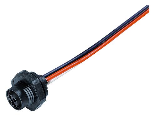 插图 M12 孔头法兰座, 极数: 4, 非屏蔽, 带导线, IP68, UL 2238, M16x1.5, 後壁安裝