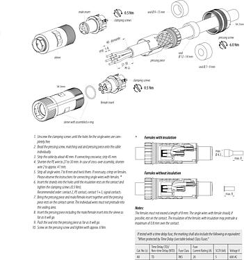 Assembly instructions Bayonet Male cable connector, Contacts: 6 (3+PE+2), 7.0-14.0 mm, unshielded, screw clamp, IP67 plugged and locked, UL 2237