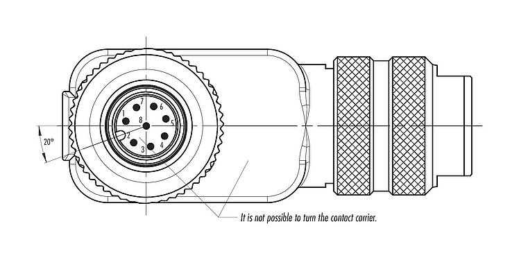 联系安排 (外掛程式側) M12 弯角针头电缆连接器, 极数: 8, 5.0-8.0mm, 可接屏蔽, 螺钉接线, IP67, UL 2238, 鸢尾花