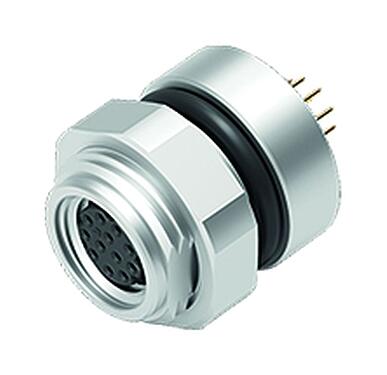 Illustration 86 6518 1100 00012 - M8 Female panel mount connector, Contacts: 12, unshielded, THT, IP67, UL, screwable from the front