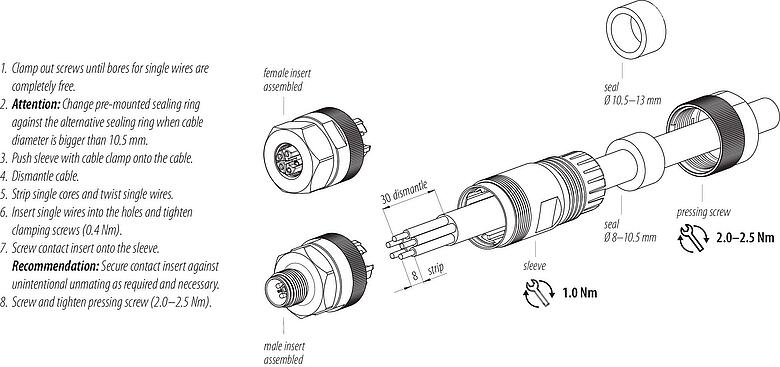 Assembly instructions 99 0639 39 05 - M12 Male cable connector, Contacts: 5, 8.0-13.0 mm, unshielded, screw clamp, IP67, M12x1.0, stainless steel