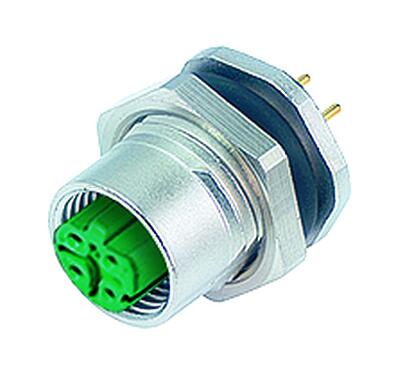 Illustration M12 Female panel mount connector, Contacts: 4, unshielded, THT, IP67, UL 2238, PG 9, Rear mounting