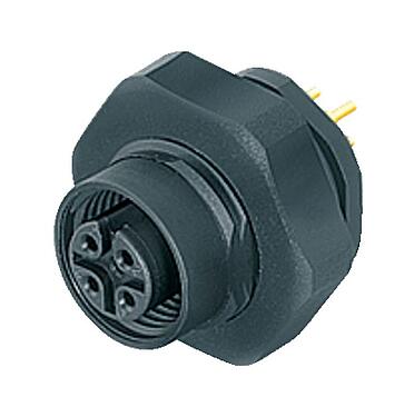 Illustration M12 Female panel mount connector, Contacts: 4, unshielded, THT, IP67, UL 2238, PG 9, Rear mounting